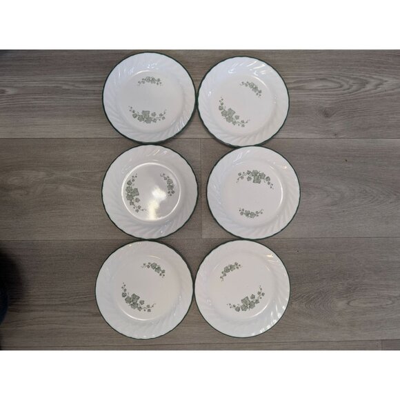 Set Of 6 Corelle Callaway  Ivy Pattern Salad Plates White & Green 7" - Picture 1 of 4